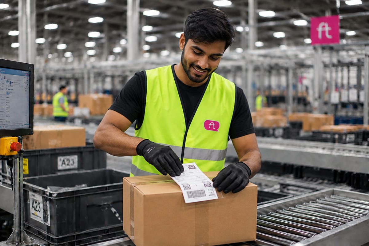 FT Recruitment warehouse operative labelling a parcel