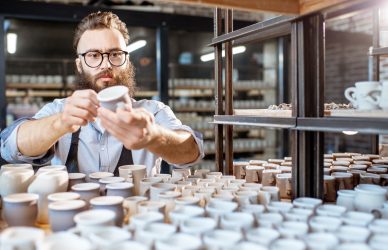 Worker at the warehouse of the pottery